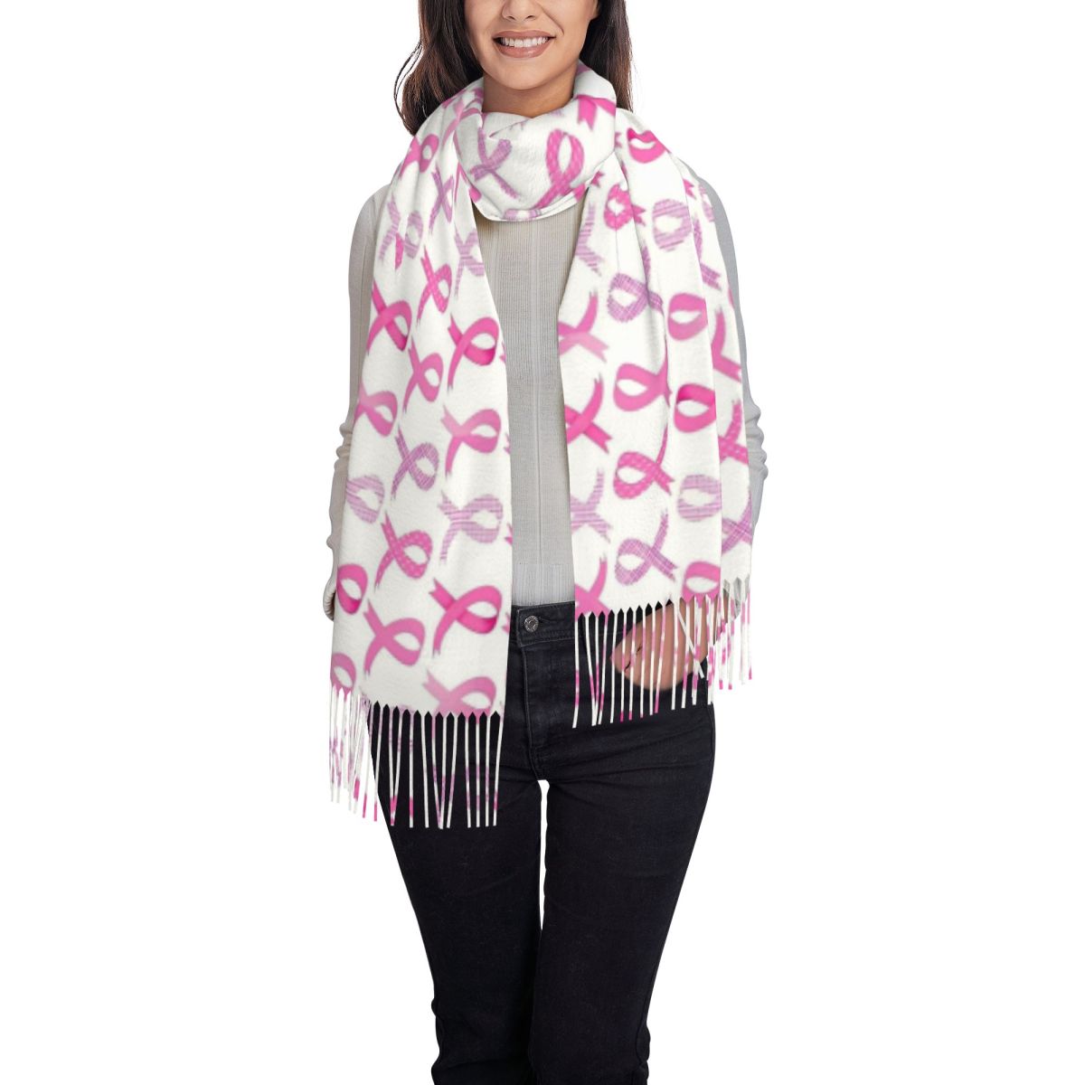 Women's Tassel Scarf Pink Ribb - огляд і ціна Cashmere Scarf Wrap