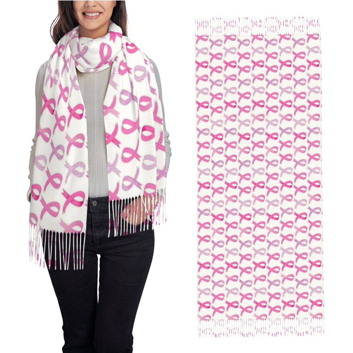 Women's Tassel Scarf Pink Ribb - огляд і ціна Cashmere Scarf Wrap