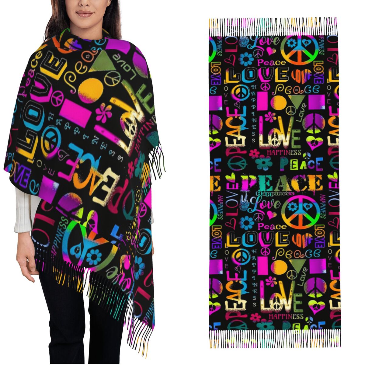 Womens Tassel Scarf Peace Fora - огляд і ціна Cashmere Scarf Wrap