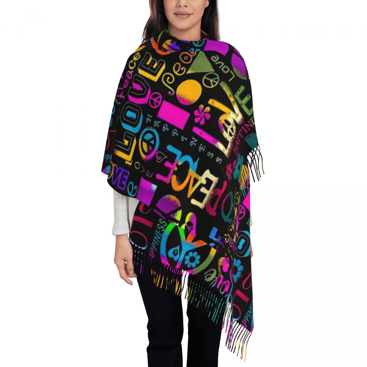 Womens Tassel Scarf Peace Fora - огляд і ціна Cashmere Scarf Wrap