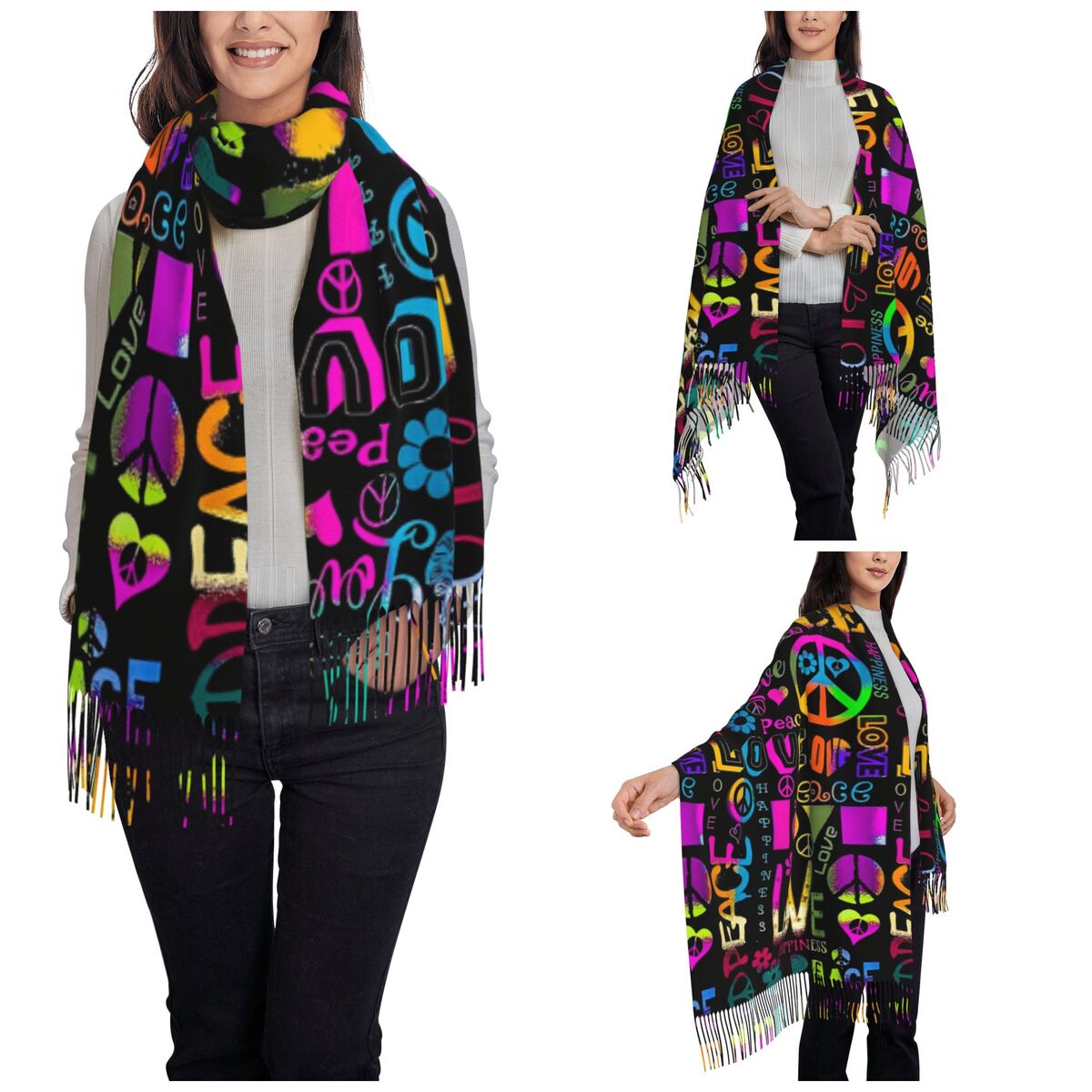 Womens Tassel Scarf Peace Fora - огляд і ціна Cashmere Scarf Wrap